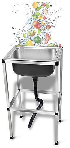 Fregadero Portátil de Acero Inoxidable, Independiente, Comercial, Exterior, con Unidad de Drenaje (38x32cm/15x12.6in)