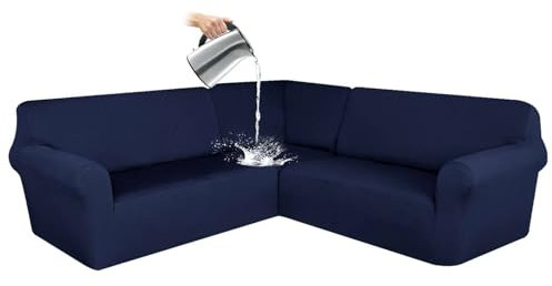 CLGTY Wasserdicht Sofabezug Ecksofa, 3 Stücke Bezug Für Ecksofas L-Form Sofa Bezug Eckcouch Antirutsch Sofahusse Für Wohnzimmer-Navy blau-7 Sitzer