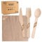FOOGO Green 250pcs Disposable Wooden Cutlery and Unbleached Brown Napkins, FSC® Certified, 50x Forks, 50x Knives, 50x Spoons,100x Brown Napkins, 2Ply Strong Paper Serviettes, Biodegradable Cutlery Set