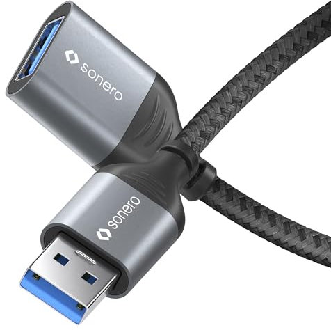 Sonero Cable de datos USB-A a USB-A, cable de extensión, cable USB tipo A, USB 3.0, 5 GB/s, gris espacial/negro, 1,00 m