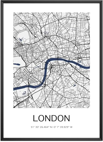 MJ-Graphics - Stadtkarte-Poster London - Bild mit schöner Karte & Koordinaten | Wandbild Din A2 in Galerie Qualität mit extra dickem 300g Posterpapier - FineArt Kunstdruck ohne Bilderrahmen