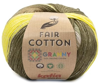 Katia Fair Cotton Granny 150 Gramm Knäuel 465 Meter (Khaki-Ecru (308))