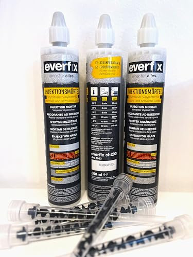 Injektionsmörtel 2K Everfix (300 ml), incl. 2 x T-Flow Mischer, Montagemörtel, Verbundmörtel, universell einsetzbar, auch für Porenbeton geeignet