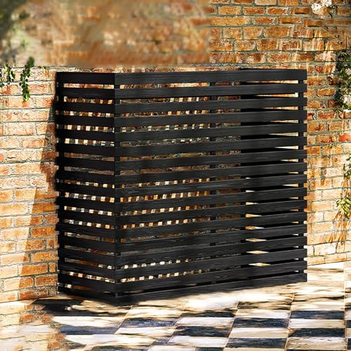 Massivholz Klimaanlagen Dekorativer Sichtschutz Sichtschutz Zäune Jalousien Design Holz-Sichtschutz Klimaanlage Sichtschutz Zäune für Dekorativer Garten Terrasse Rasen Mülleimer. ( Color : Nero , Size