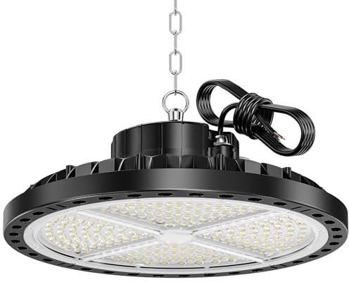 ANNIFUNLY UFO LED Lámpara de Alta Bahía 200W 28000LM Iluminación Comercial Focos LED 6500K Blanco Frío, Industriales Iluminación de Almacén IP65 Impermeable, Para Patio, Garaje, Fábrica,Taller