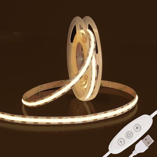 Fosingut Tira LED COB 2m,5V USB Regulable Luz de Fondo de TV, Blanco Neutro 4000K CRI90+ 960 LEDs Luces LED Strip Tiras LED de Interior Para Decor del Hogar DIY, Cocina, Espejo, Dormitorio, Bar
