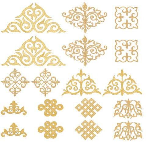 NBEADS 18 Stk. 9 Stile Goldene Stickerei Blume Patches, Aufbügeln/aufnähen Goldene Blumen Spitzen Applikationen Ethnische Stil Patches Nähen Craft Dekoration für Kleidungsdekoration und DIY Bastelei