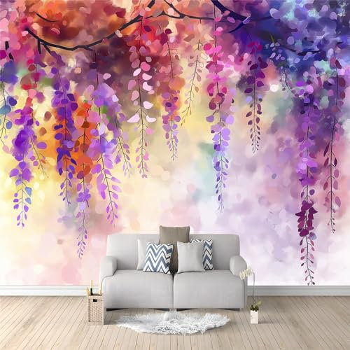 Fotomurale Premium 300 x 210 cm Fiori di glicine dell'acquerello Fotomurali Moda Decorazione da Muro camera Letto Design Carta da Parati