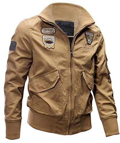 Men Winter Air Force Army Pilot Bomber Tactical Cargo Military Jacket Cotton Flight Jacket Coat Khaki M