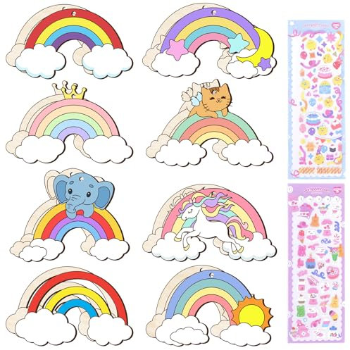 Ayamuba 32tlg Regenbogen Holz Basteln Bastelhandwerk Kreativsets Holzbastelsets Regenbogen Holz Basteln Bastelhandwerk Aufkleber Handwerk Geburtstag Geschenke Kreativsets