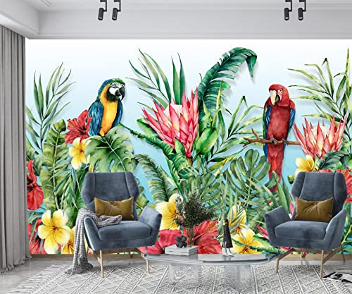 Papier peint autocollant non tissé motif perroquet coloré 3D 400 x 280 cm pour salon, chambre à coucher, bureau
