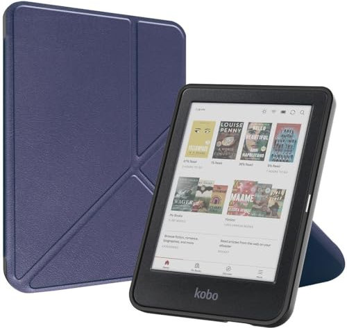SATURCASE Custodia per Kobo Clara Colour/Clara BW/Clara 2E 6, in pelle PU e silicone, pieghevole, con funzione di accensione/spegnimento automatico (blu scuro)