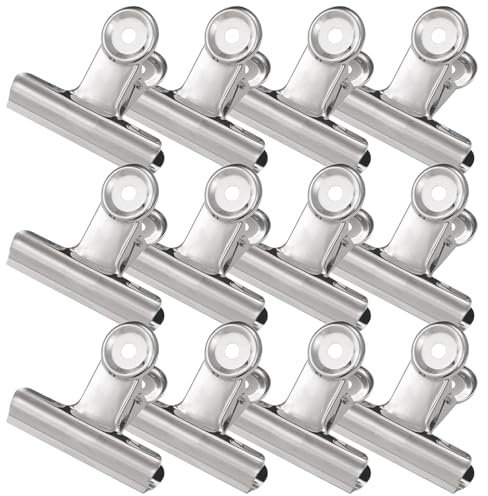 ATB-Foger 12 Stück Große Metall Clips Metallscharnier Bulldog Clips Multi-function Clip für Bilder, Fotos, Home Büromöbel und Bürobedarf (76mm)