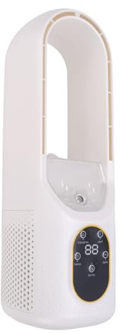 Ventilador Sin Aspas de 6 Velocidades, Ventilador de Escritorio Silencioso con Luz LED de 5 Colores, 6 Velocidades y Temporizador para Dormitorio, Casa, Oficina