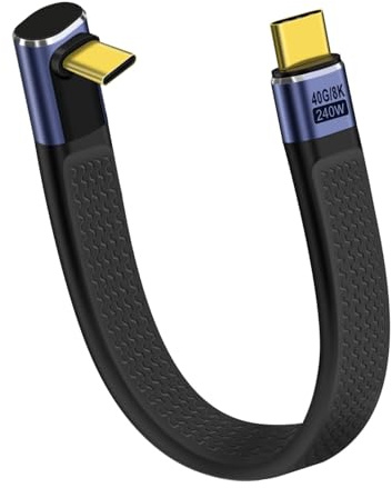 YINGAYOU Short Flat USB C Cable 40Gbps High Speed Short USB C Thunderbolt 4 Cable 240W 48V 5A Support Audio & Video 8K@60Hz, for Phones, Laptops, PC (Up Down Bend, 13 cm)