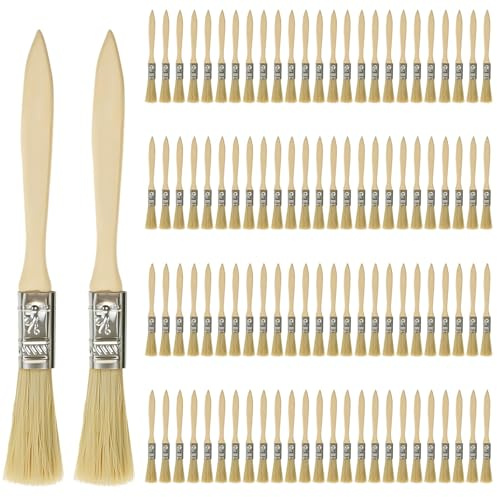 SOUJAP 100 Pcs 10mm Small Paint Brushes with Wooden Handle, 3/8 Inch Chip Paint Brushes for Stains, Varnishes, Home DIY