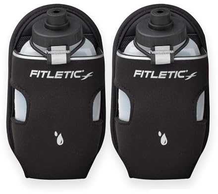 Fitletic - Extra Mile Holster Bottle Add-On, Water Bottle Holder with Clear Water Bottle for Running Belt, Hydration (Black Cap, 2x 8 Oz)