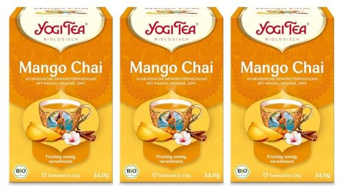 Yogi Tea Mango Chai, 3x17 Beutel (51 Teebeutel) | Ayurvedischer Früchtetee, mit Mango, Orange, Zimt, heiß oder kalt zu genießen