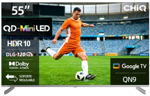 CHiQ M55QA9 55 Pollici 4K Mini QLED Smart TV, 60Hz MEMC & Local Dimming, Dolby Vision & Atmos, HEVC Main 10, DLG 120Hz* (Migliorato via software), HDR10