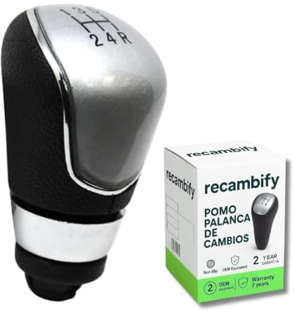 recambify Pomo Palanca de Cambios para Ford C-Max Focus mk3 Mondeo mk4 Kuga Galaxy S-Max Transit Tourneo – 5 Velocidades – Repuesto Compatible OEM – Acabado Plata y Negro