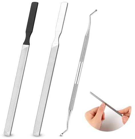 3PCS Toe Nail Files for Fungal Thick Nails, Double-Sided Buffing Nail Files with Non-Slip Handle, Long Steel Nail File for Onychomycosis, Fungal & Ingrown Nails