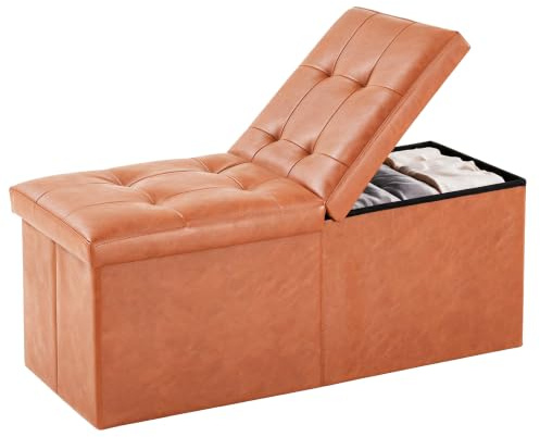 JIUYOTREE Sitzhocker mit Stauraum klappbare Sitzbank 33 x 80 x 33 cm Fußbank Aufbewahrungsbox Stuhl hinter dem Bett für Wohnzimmer Flur Schlafzimmer Elfenbeinweiß (Vintage-Braun)