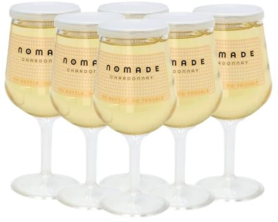 NOMADE – Pack de 6 Verres de Vin Blanc Prêts à Boire | 6 x 18,7 cl | Vin Français Chardonnay | Format Individuel Recyclable & Incassable avec Pied Amovible – Idéal Pique-Nique & Apéritif (Vin Blanc)