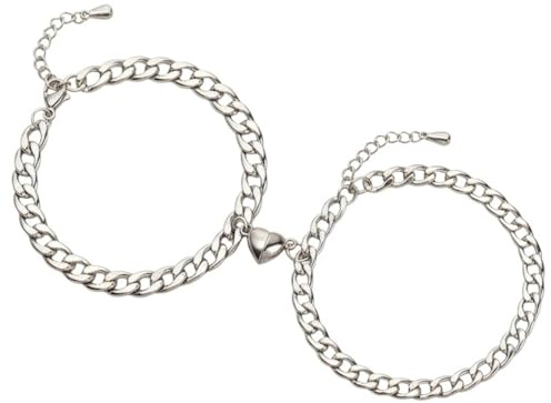 meberg NH10989100 Partner Armbänder Edelstahl Silber Pärchen-Schmuck 17 cm Liebesschmuck Herz Wasserfest & Antiallergisch Armbandset Damenarmband Herzarmband magnetisch Herrenarmband