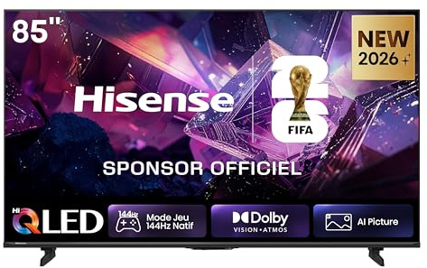 Hisense Smart TV QLED 144Hz 85 4K 85E7S PRO | Audio Dolby Atmos, VIDAA OS, Native 144Hz Game Mode, Dolby Vision IQ, HDR 10+, AirPlay2, Alexa, lativù 4K, 2026 Model