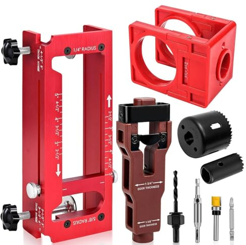 Luocute Door Hole Drilling Kit, Multi Functional Door Hinge Template and Lock Jig with Latch Mortise Tool, for Installation with Hinges 2.5-5in and Locks 1-3/8in 1-3/4in