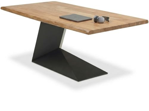 Liadomo Esstisch 200x100cm Garda, Baumkantentisch, Tisch für Esszimmer, Akazie Massivholz Tisch, mit Baumkante, Natur, naturfarben, 50mm Tischplatte, Metallgestell Schwarz
