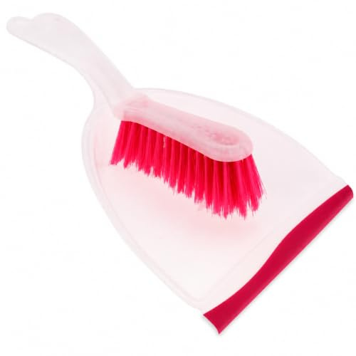 Compact Dustpan and Brush Set – Easy-Grip Cleaning Tool for Quick Messes, Durable Bristles and Rubber Lip for Efficient Surface Sweeping, Ideal for Home, Kitchen, and Car (Red)