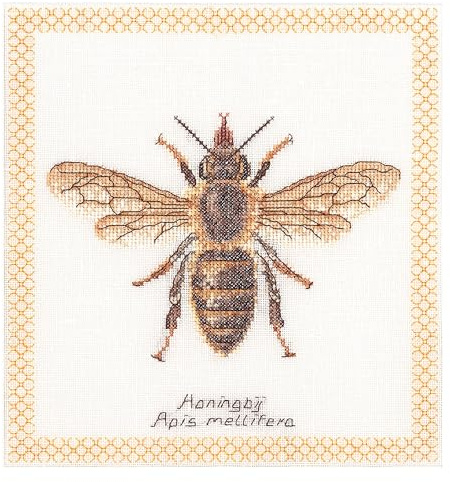 Thea Gouverneur - Counted Cross Stitch Kit - Honey Bee - Aida - 16 Count - Embroidery Kit for Adults - DMC Embroidery Threads and Other Cross Stitch Supplies Included - 3017A