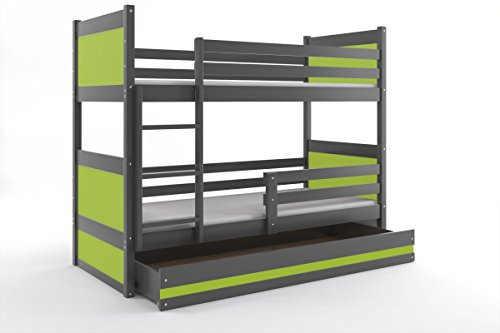 Etagenbett RICO für Kinder 190 x 80 graphit/grün + Matratzen gratis