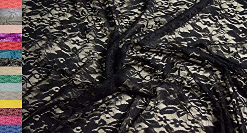 StoffBook BI-Stretch Spandex Spitze Blumenmuster Stoff Stoffe METERWARE, C968 (Schwarz)