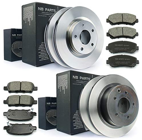 NB PARTS Bremsscheiben Bremsbeläge vorne hinten passend für Nissan Qashqai 1 J10 kurze Ausführung