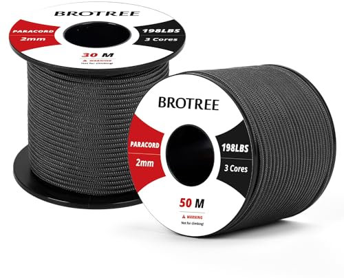Brotree Paracord 2mm 50M 100% Nylon Seil mit 3 Kern Schnur für Outdoor, Armband, Hundeleine - Bruchlast 90kg (Schwarz)