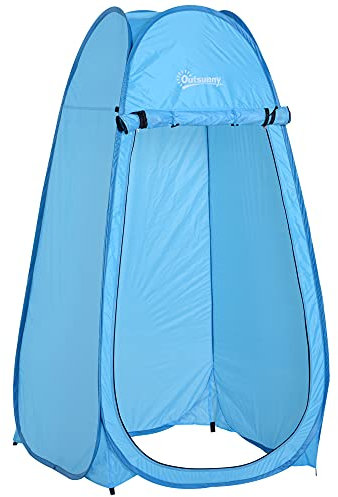 Outsunny Tienda de Ducha Pop Up Tienda de Campaña Instantánea con Protección UV Techo Impermeable y Asa para Camping Ciclismo Baño Ducha Playa 100x100x185 cm Azul