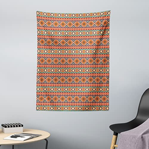 ABAKUHAUS Aztekenmuster Wandteppich, Peru Folk Pastellmotive aus Weiches Mikrofaser Stoff Waschbar ohne Verblassen Digitaldruck, 110 x 150 cm, Orange Rot