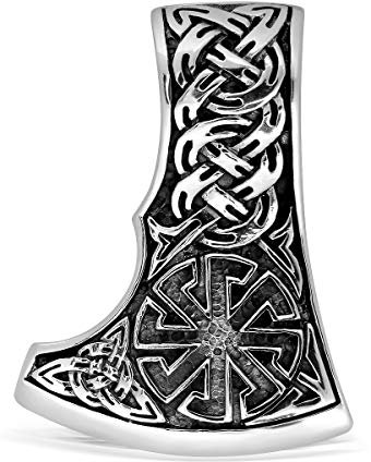 W | S WITHLOVE SILVER 925 Sterling Silber Wikingeraxt Amulett Slawisch Keltisch Triquetra Mjolnir Kolovrat Doppelseitiger Anhänger