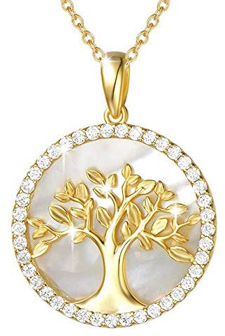 AGVANA Tree of Life Necklace for Women,925 Sterling Silver Mother of Pearl Stunning Cubic Zirconia Necklace with Tree Pendant Fine Jewellery for Women Girls with Gift Box,16+2 Extender