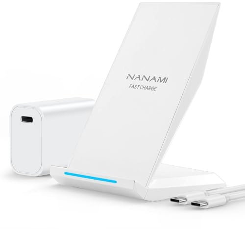 NANAMI Fast Wireless Charger, Induktive Ladestation mit 20W USB C ladegerät für iPhone 17 16 15 14 13 12 11 Max XR Pro Mini, 10W Qi Kabelloses Ladegerät für Samsung Galaxy S25 S24 S23 Plus Ultra Weiß