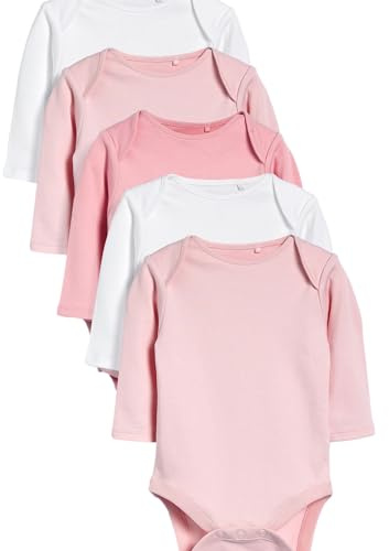 NEXT Bambina Confezione da 5 body basic per neonati a maniche lunghe | Neonato, in 100% cotone, Collo a busta, Etichetta stampata sul retro del collo, Chiusura con bottoni a pressione tra le gambe