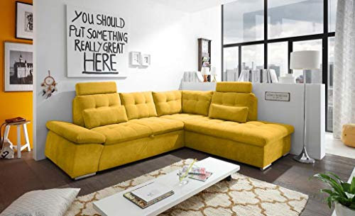 Froschkönig24 NALO Ecksofa 260x219 cm Couch Eckcouch Sofa Gelb (Senf)