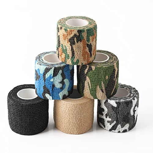 Tattoo Grip Cover Wrap, Rayyl 6 Rollen Einweg Tattoo Griff Abdeckung Wrap 5cm x 4,5 m Elastischer Selbstklebender Verband Tattoo Griff Bandage für Tattoo Zubehör Mischfarbe 6pcs