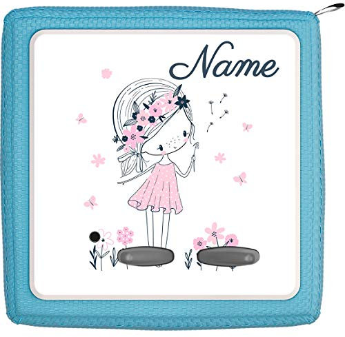 Coverlounge® Schutzfolie passend für die Toniebox mit Namen personalisiert | Kleines Mädchen mit Blumen in rosa