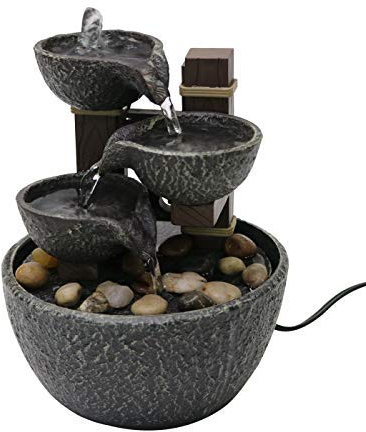 Nature's Mark 7 H Tiered Rock Bowl Tabletop Water Fountain with Natural River Rocks (Power Cord Attached)