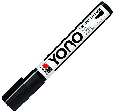 Marabu 12400102073 - YONO Marker, Schwarz 073, vielseitiger Acrylstift mit japanischer Keilspitze 0,5 - 5 mm, wasserbasiert, lichtecht und wasserfest, für nahezu alle Untergründe