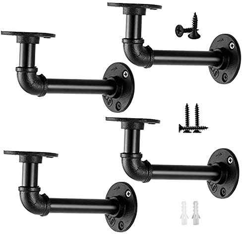 Industrierohr-Regalhalterungen für 20,3 cm, 25,4 cm, 30,5 cm, 35,6 cm, 35,6 cm, Eisen, L-Rohr, schwimmende Regalhalterung, robuste Metallregalhalterungen für Regale, 4 Stück, schwarz