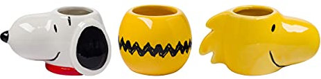 Silver Buffalo Peanuts Snoopy Woodstock Face - Set di 3 mini tazze in ceramica scolpita, 99,2 g